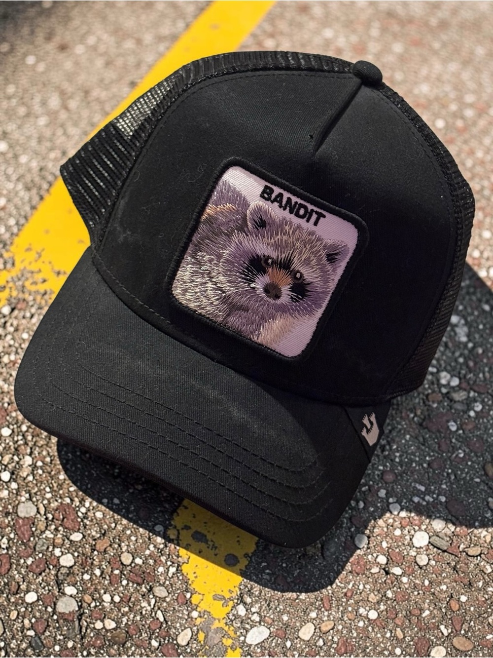 Goorin Bros Black "Bandit" Raccoon Patch Trucker Hat